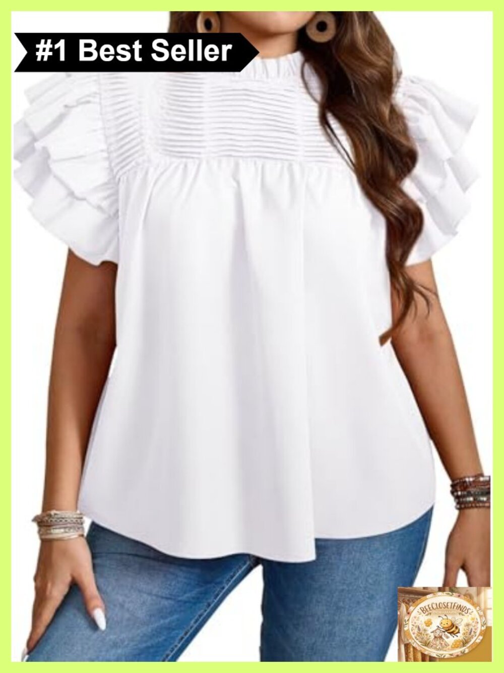 Womens Plus Size Ruffle Sleeve Blouse Mock Neck Pleated Top